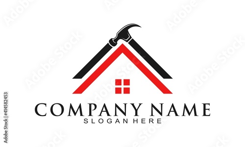 Hammer roof house vector logo