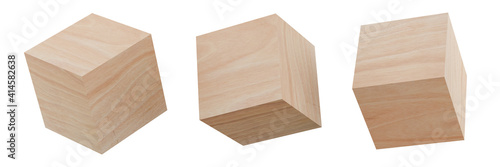 3d rendering. Set of wood cube isolated on white background with clipping path.