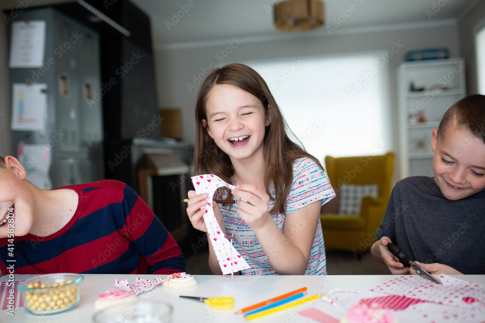 Fototapeta premium kids writing valentine's day cards