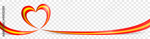 Spain Spanish flag heart ribbon banner on transparent background vector illustration