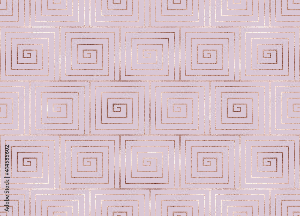 Geometric seamless pattern with rose gold decorative square tiles.