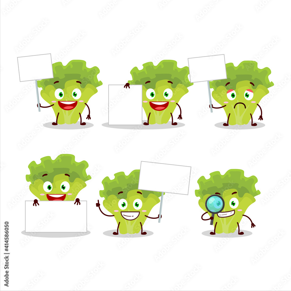 Obraz premium Lettuge cartoon in character bring information board