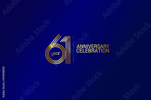 61 year anniversary celebration Gold Line. logotype isolated on Blue background for celebration, invitation card, and greeting card-Vector