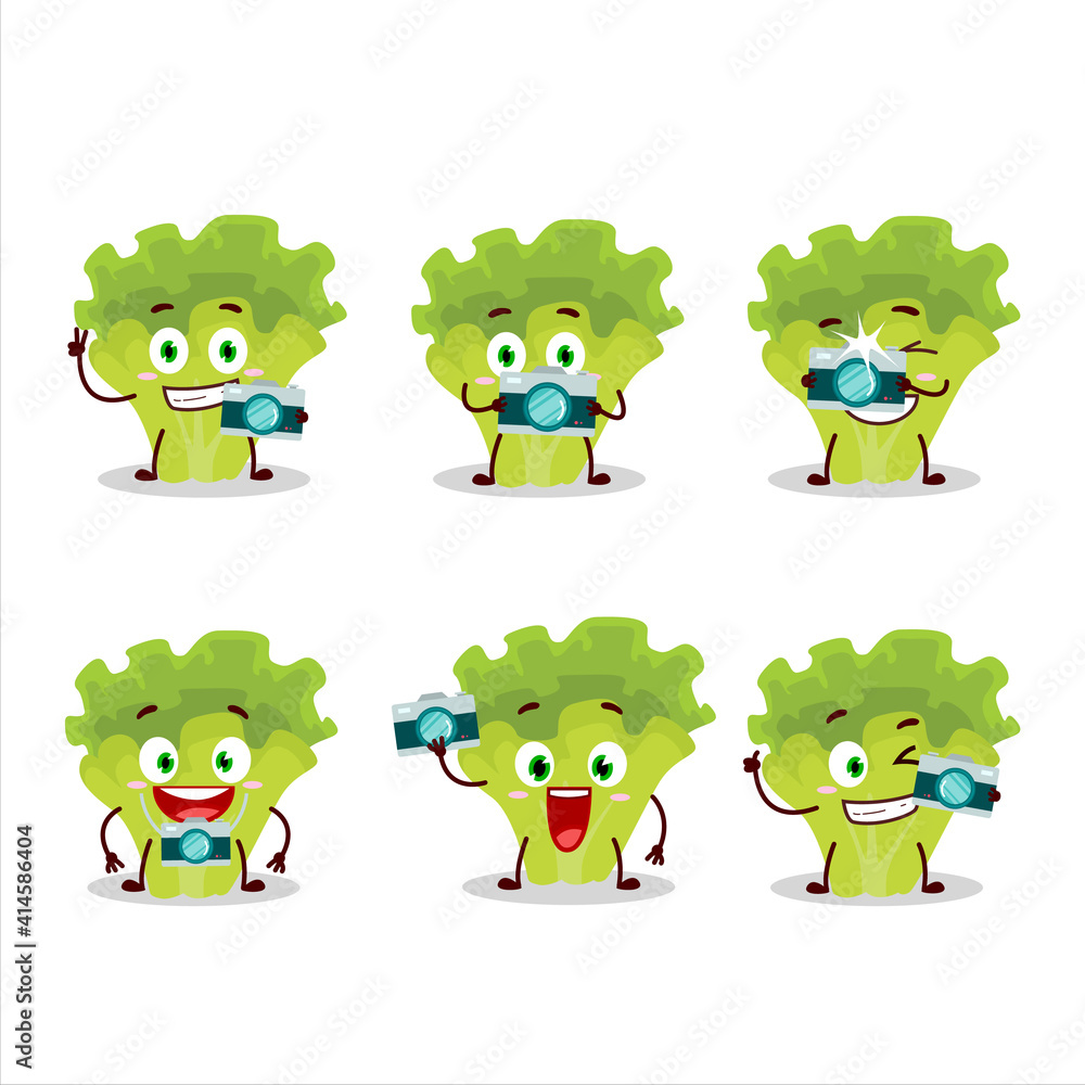 Obraz premium Photographer profession emoticon with lettuge cartoon character