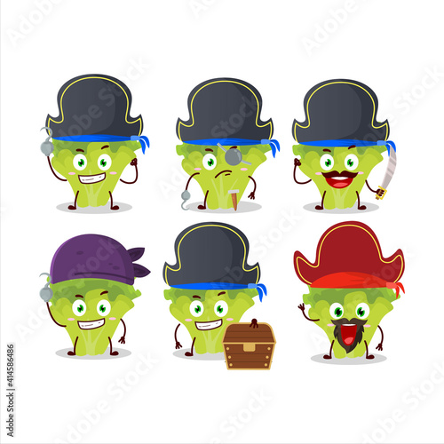 Cartoon character of lettuge with various pirates emoticons photo