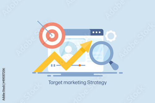 Online business website and digital marketing, seo strategy targeting internet users, web traffic concept. Flat design web banner.