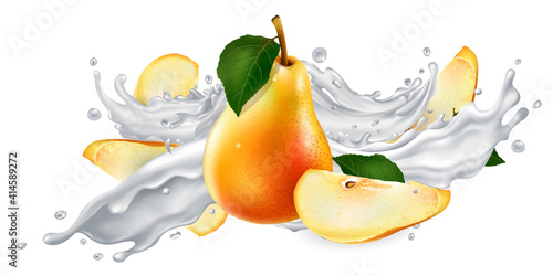 Fototapeta Naklejka Na Ścianę i Meble -  Pears in a milk or yogurt splash.