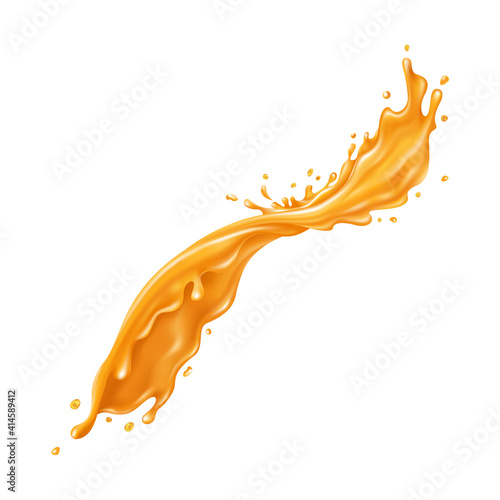 Orange liquid splash on a white background