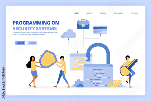 Program security systems for business, financial, technology activities to protect user privacy and security. Can be use for landing page template ui ux web mobile app poster banner website flyer ads