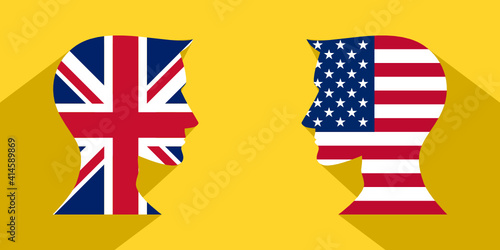 face to face concept. english and american english language communication. vector illustration