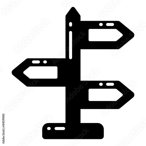 
Pole with arrow boards denoting flat icon of roadpost 
