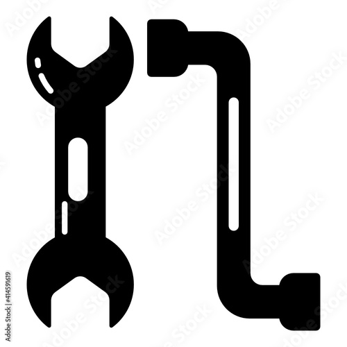 
Wrench denoting flat icon of tire tools, repairing equipment 
