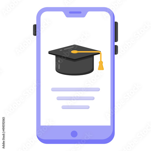 
Mortarboard inside smartphone, mobile education app icon
