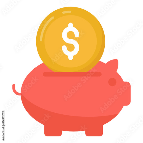 
Dollar with penny bank, flat design of savings 

