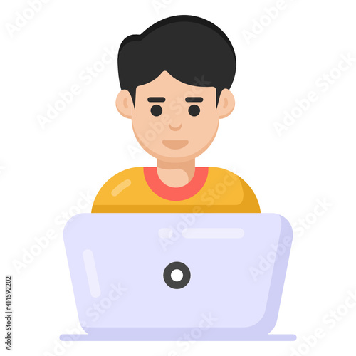 
Employee in front of machine, laptop user icon

