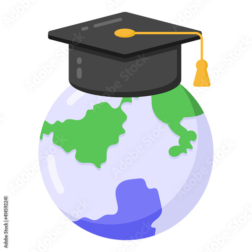 
Mortarboard with globe, flt design of global education 

