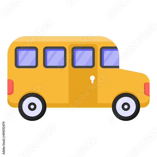  A trendy icon of school van in flat design