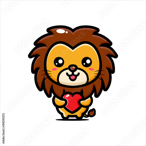 cartoon cute lion hugging love vector design