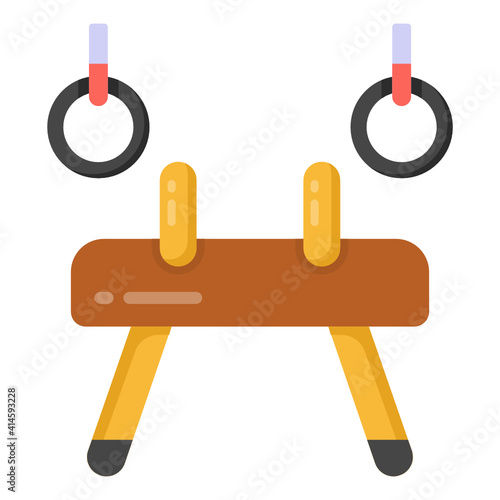 
Gymnastic rings in flat style icon, gym equipment 

