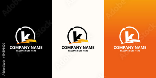 Flash initial letter K Logo Icon Template. Illustration vector graphic. Design concept Electrical Bolt and electric plugs With letter symbol. Perfect for corporate, more technology brand identity
