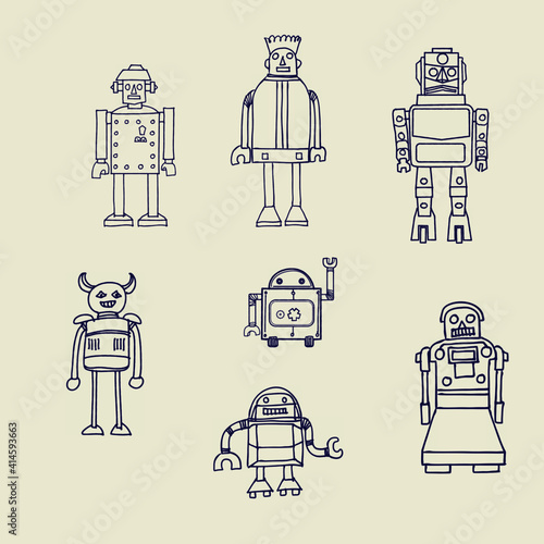 retro robot doodle drawing