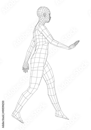 Wireframe walking woman. Vector