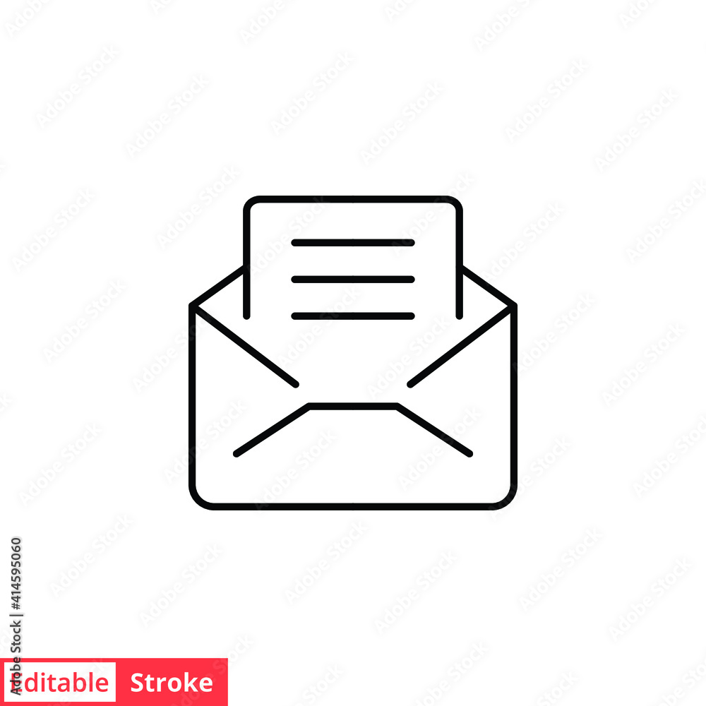 Open envelope, email line icon. Testimonials and customer relationship management concept. Simple outline style. Vector illustration isolated on white background. Editable stroke EPS 10. Open envelope, email line icon. Testimonials and customer relationship management concept. Simple outline style. Vector illustration isolated on white background. Editable stroke EPS 10.