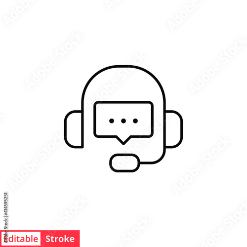 CRM line icon. Headset with bubble speech. Testimonials and customer relationship management concept. Simple outline style. Vector illustration isolated on white background. Editable stroke EPS 10. 