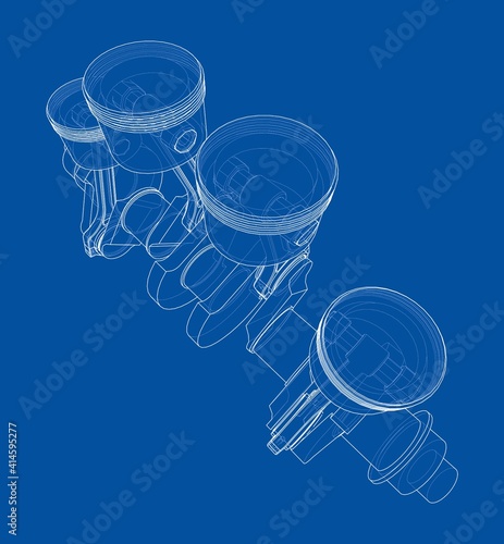 Engine crankshaft with pistons outline. Vector
