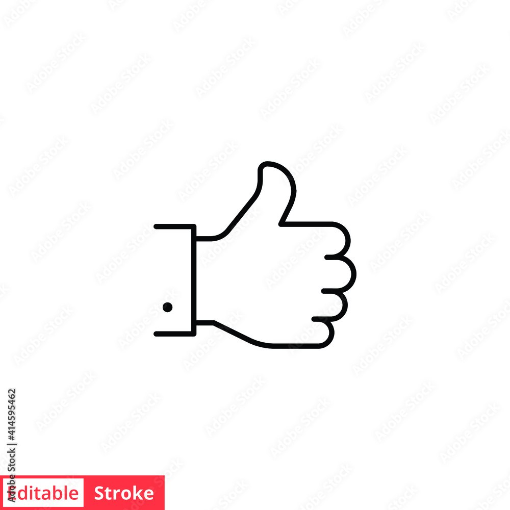 Hand thumb up gesture line icon. Testimonials, like and customer relationship management concept. Simple outline style. Vector illustration isolated on white background. Editable stroke EPS 10.