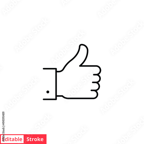 Hand thumb up gesture line icon. Testimonials, like and customer relationship management concept. Simple outline style. Vector illustration isolated on white background. Editable stroke EPS 10.