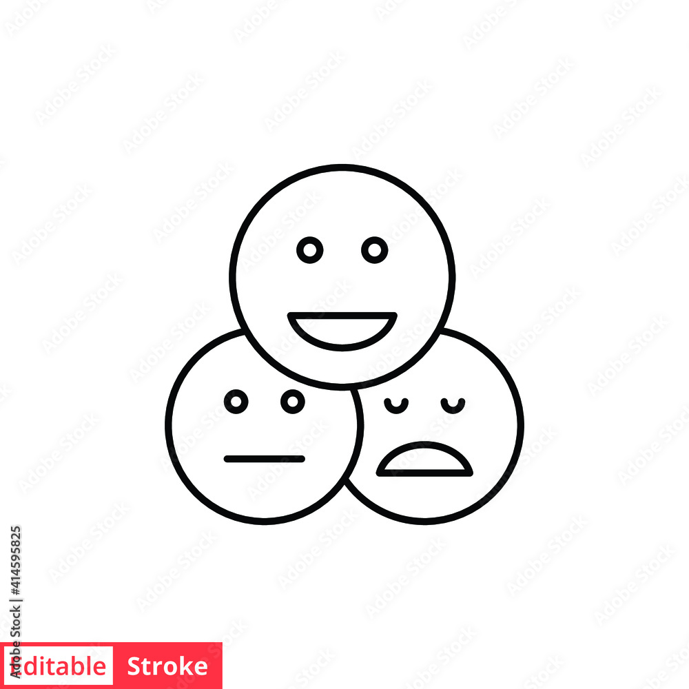 Face emoticon line icon set. Testimonials and customer relationship management concept. Simple outline style. Vector illustration isolated on white background. Editable stroke EPS 10. Face emoticon line icon set. Testimonials and customer relationship management concept. Simple outline style. Vector illustration isolated on white background. Editable stroke EPS 10.