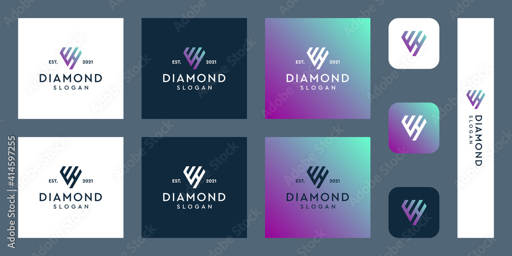 Fototapeta premium combination of the letters EH / WH monogram logo with abstract diamond shapes. Hipster elements of typographic design. icons for business, elegance, and simple luxury. Premium Vectors.