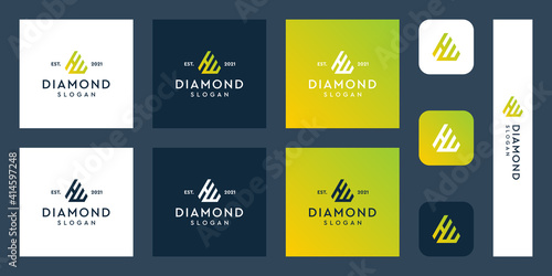 combination of the letters HW   HE monogram logo with abstract diamond shapes. Hipster elements of typographic design. icons for business  elegance  and simple luxury. Premium Vectors.