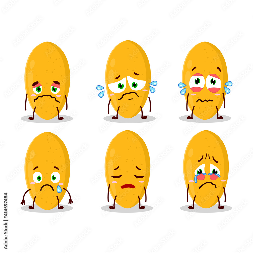 Curuba fruit cartoon character with sad expression Curuba fruit cartoon character with sad expression
