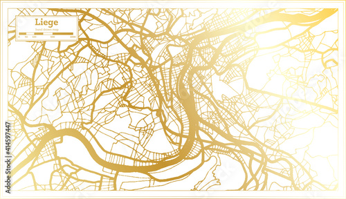 Liege Belgium City Map in Retro Style in Golden Color. Outline Map.