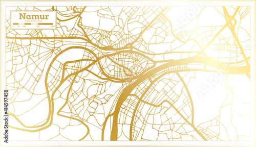 Namur Belgium City Map in Retro Style in Golden Color. Outline Map.
