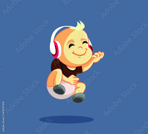 Baby Playing Air Guitar Listening to Rock Music 