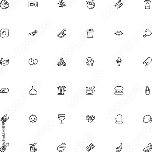 icon vector icon set such as: cream, rare, mutton, lard, hop, cheeseburger, flavoring, solid, cooler, mint leaves, sugar, round, glyph, bake, elegance, vacation, half, icons, yolk, boil, style, label