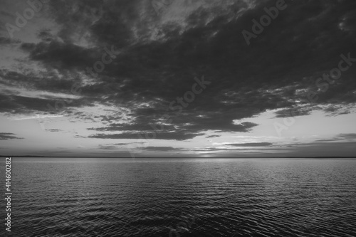 beautiful black and white sunset on the lake