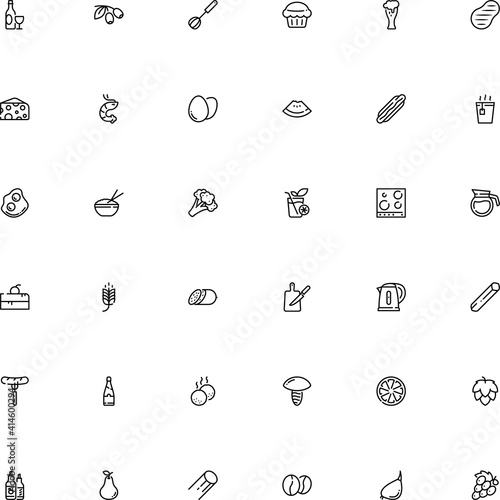icon vector icon set such as: french, spike, style, gas, vine, grapefruit, carbohydrate, orange, knife, cork, smoothie, barley, emblem, hop, bratwurst, espresso, blender, caffeine, success, wire