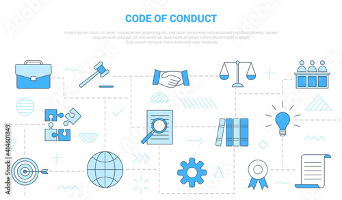code of conduct concept with icon set template banner with modern blue color style