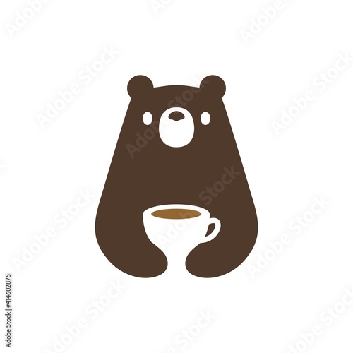 bear coffee cup negative space logo vector icon illustration