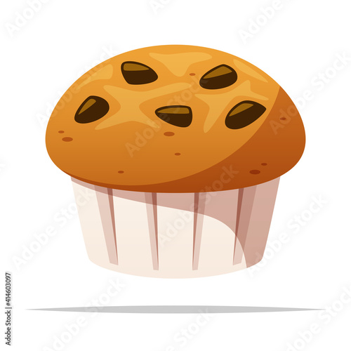 Chocolate chips muffin vector isolated illustration