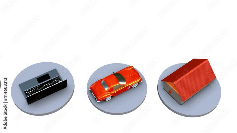phone, laptop, car, house. things that a person needs. 3d phone, laptop, car, house. things that a person needs. 3d