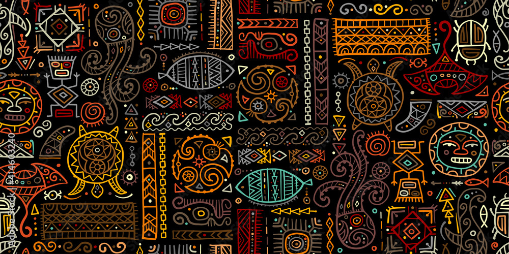 Ethnic handmade ornament for your design. Polynesian style, seamless pattern