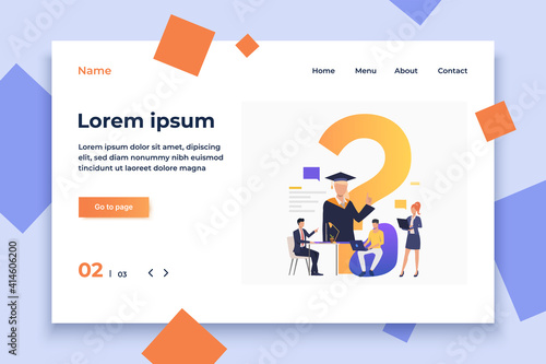 People searching internet at home and in office vector illustration. Faq, online education, inquiry. Search engine concept. Creative design for layouts, web pages, banners
