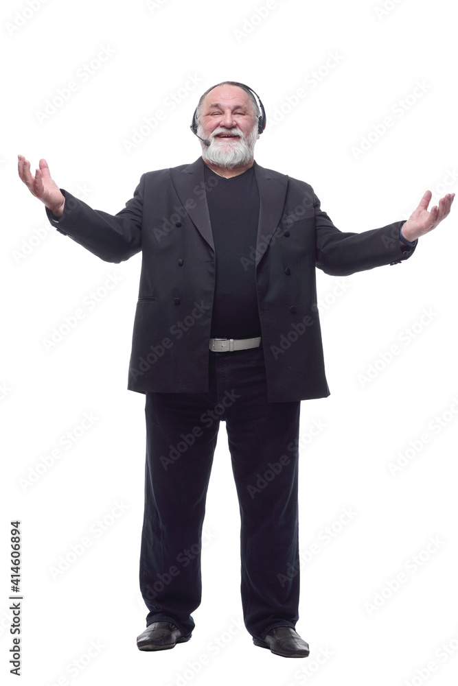 smiling business man in a headset . isolated on a white background. smiling business man in a headset . isolated on a white background.