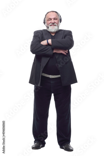senior business man in a headset . isolated on a white background.