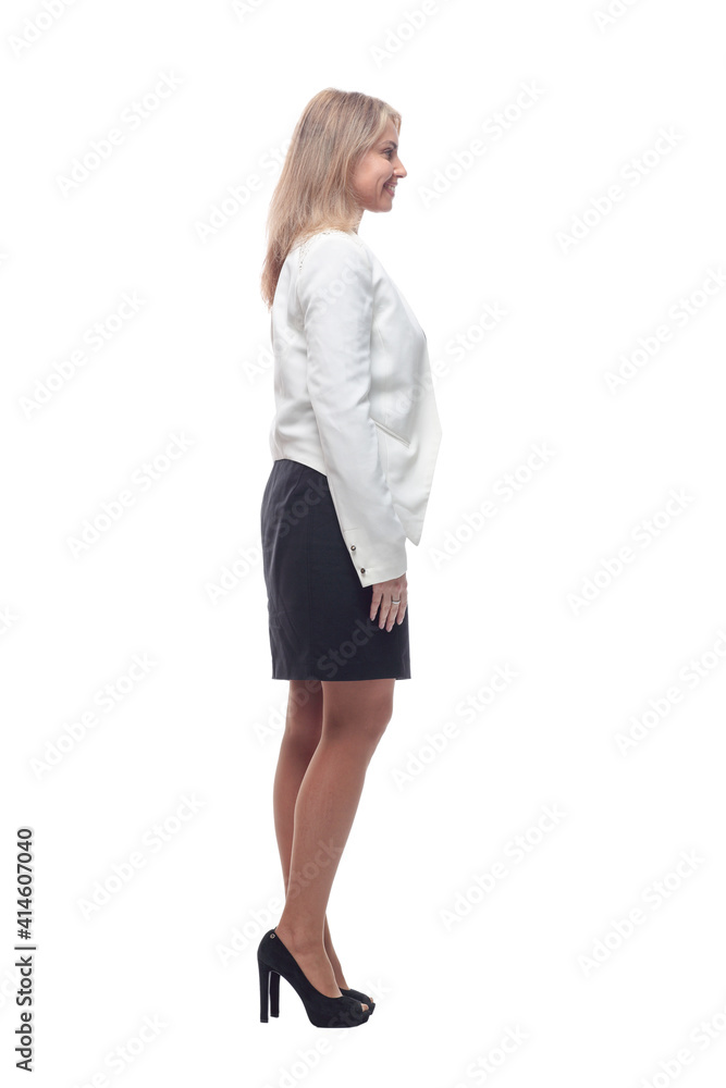 happy young woman looking at you . isolated on a white background. happy young woman looking at you . isolated on a white background.